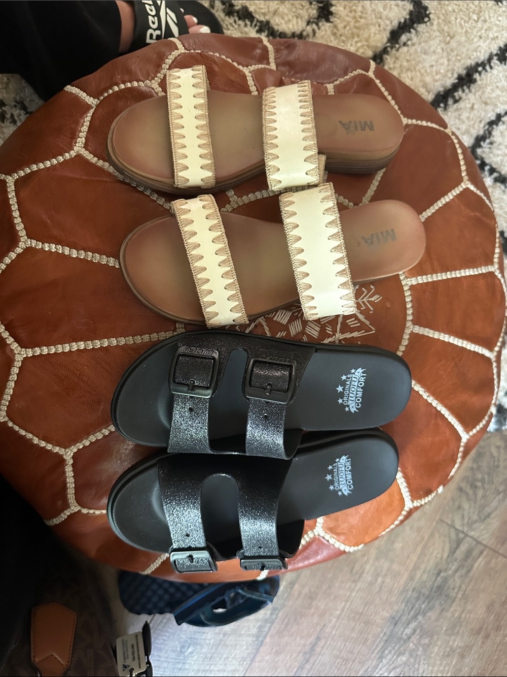 MIA Cream Double-Strap Slide Sandals and Luofu comfort